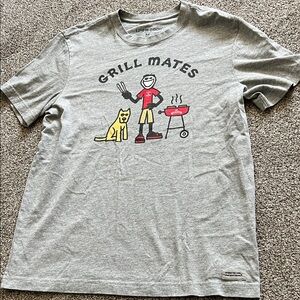Life Is Good Gray ‘Grill Mates’ Graphic T-Shirt w/Jake & Rocket (dog) BBQ print